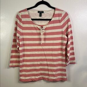 Ralph Lauren Pink and Cream Striped Long Sleeve Tee